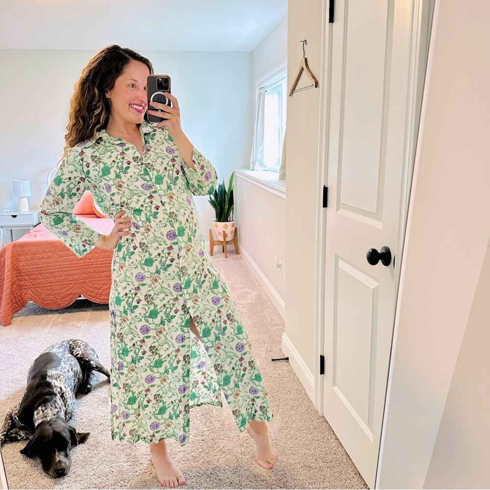 Tuckernuck Pomegranate White Green Floral Cotton Maxi Coverup Dress XS